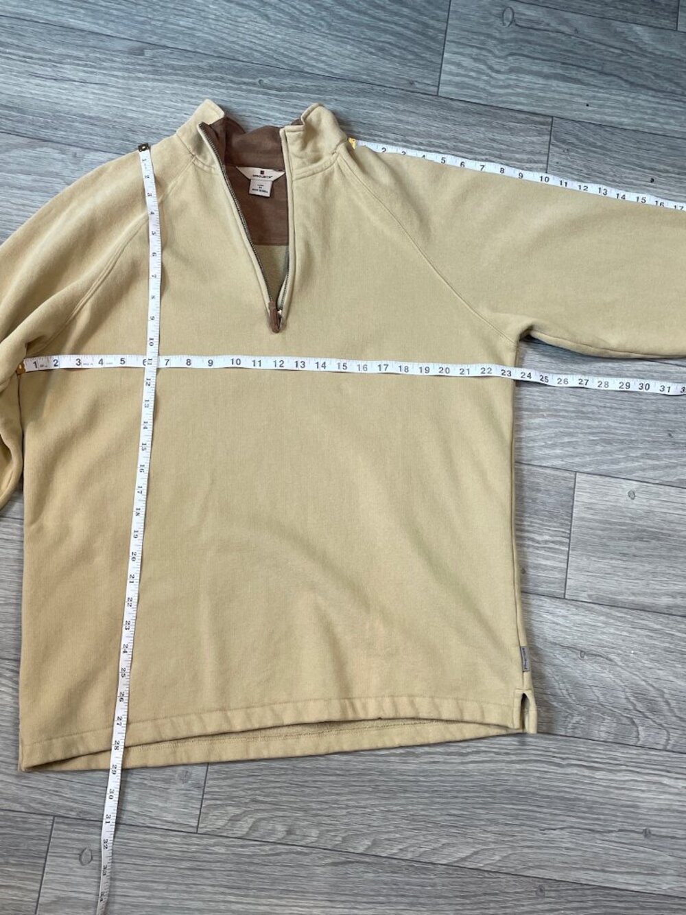 Woolrich Men's Quarter Zip Pullover Sweatshirt Medium Tan Fleece Lined granola - Picture 2 of 5
